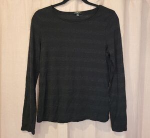 Talbots Black Metallic-Thread Long Sleeve Crewneck Top